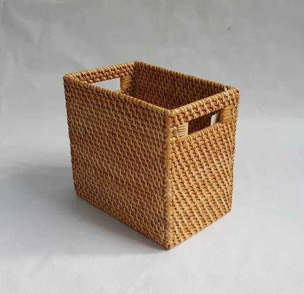 Amazon hot selling 2022 Rectangular House Serving Rattan Wicker Basket With Two Handles for storage made in Vietnam