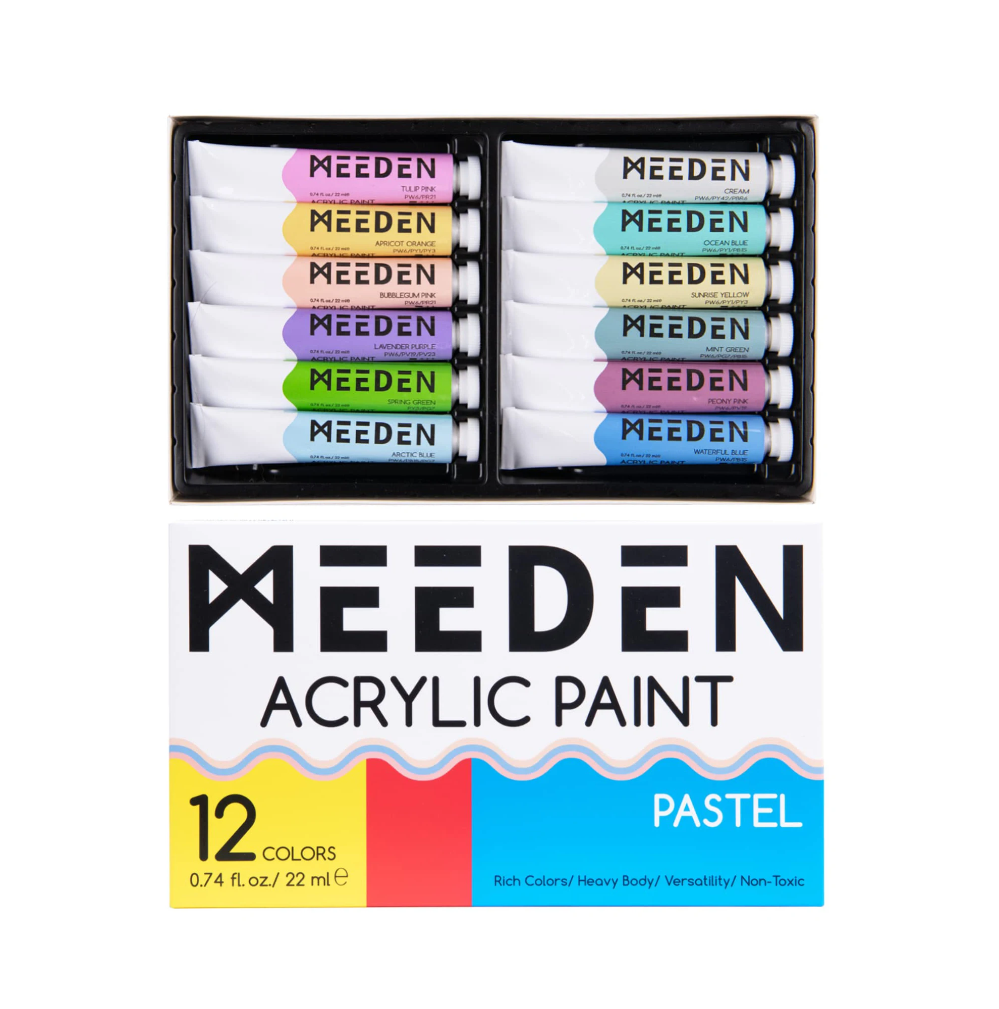 MEEDEN Pastel Acrylic Paint 12Colors 22ml High Viscosity Rich Pigments Non Toxic Art Craft Paints Art Supplies for Canvas Paint