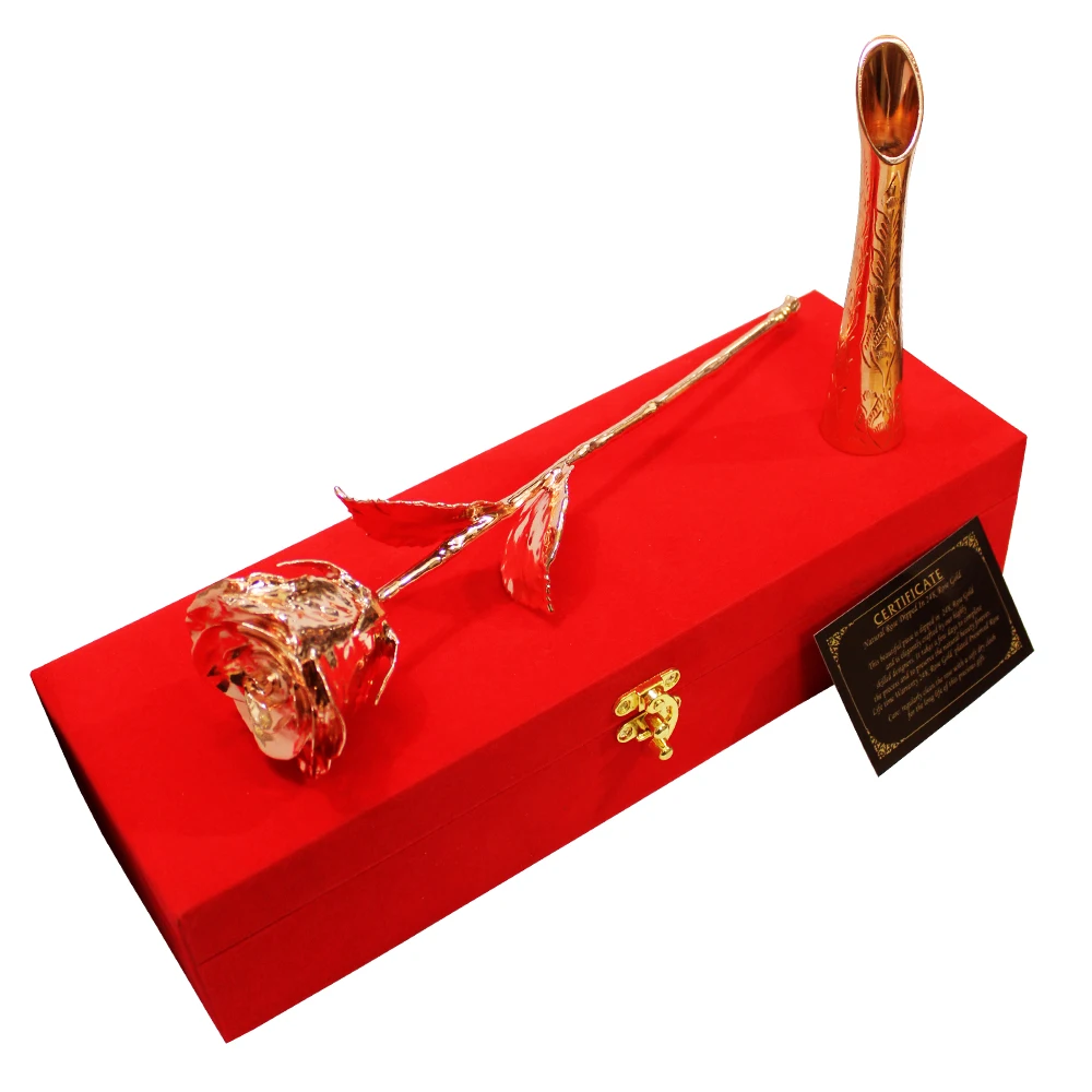 Hot selling 2023 Rose Gold plated Natural Rose with vase and velvet box Natural rose dipped in Rose Gold