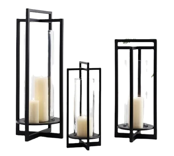 Brooks Cross Bar Steel & Glass Lanterns Hanging Outdoors Indoors Wind Lantern Light Holder Eid Mubarak Lamp Ornaments Decoration