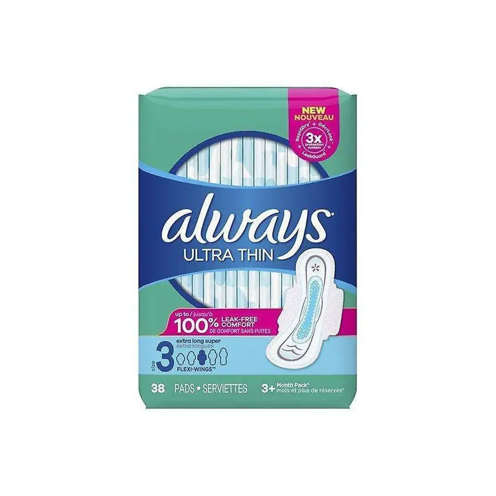 Always Maxi Feminine Pads for Women, Size 3 Extra Long Super Absorbency, with Wings, Unscented, 33 Count