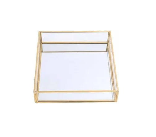European style luxury golden Glass Tray rectangular metal mirror display tray Custom jewelry decorative tray Modern