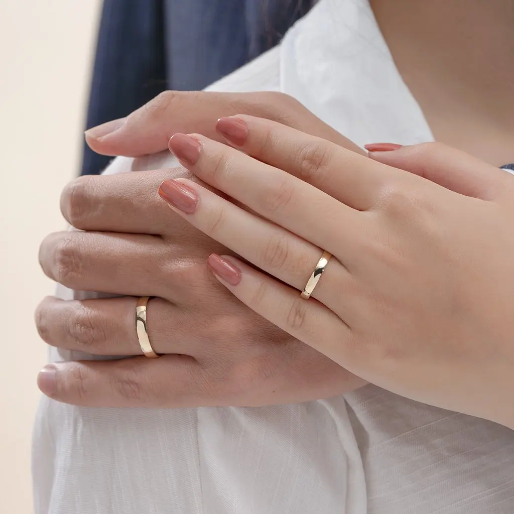Simple elegant Plain wedding rings yellow gold 14k pure gold half round wedding ring comfort fit NC736 Huy Thanh Jewelry