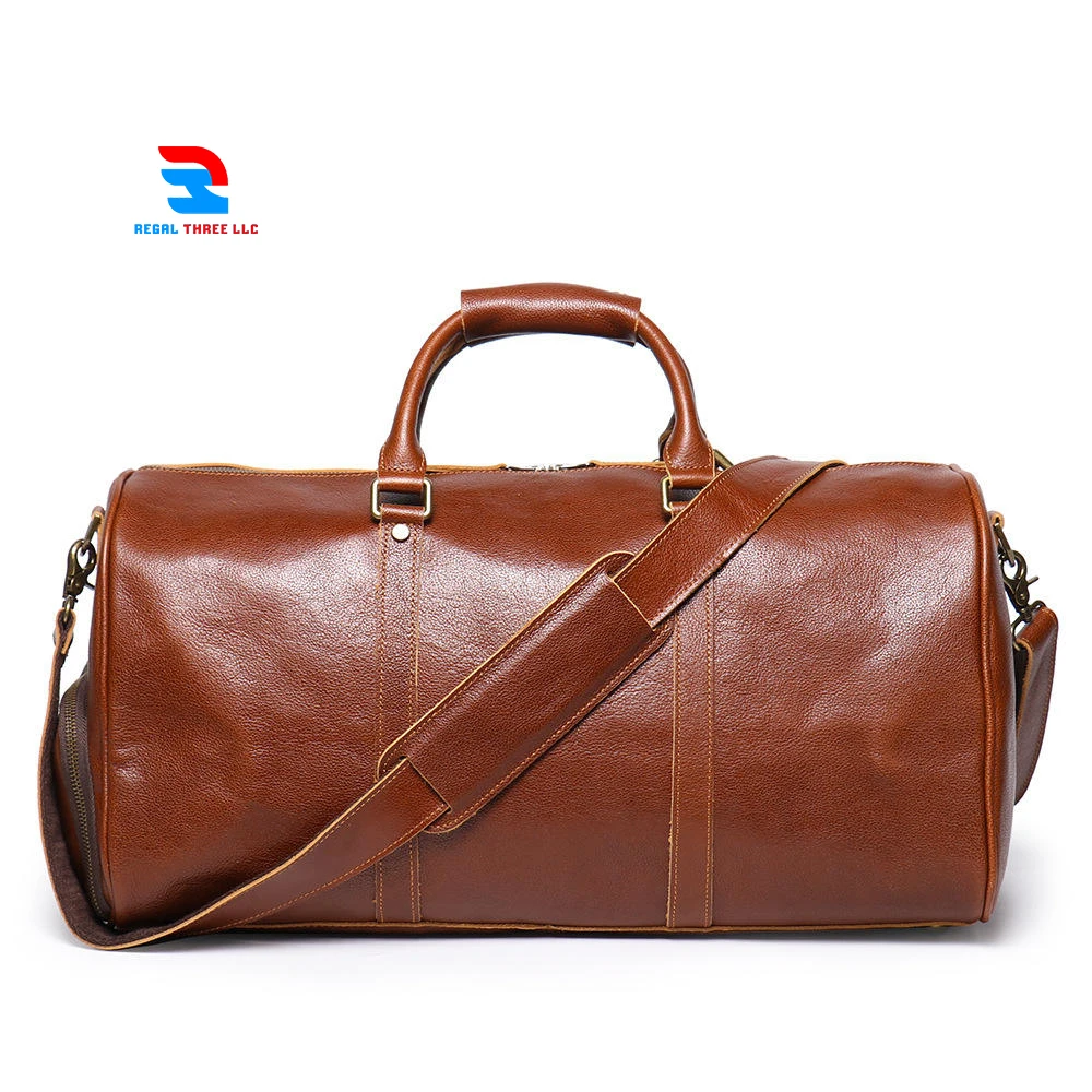 Genuine Leather Shoes Compartment Travel Overnight Duffle Bag Men Women | Custom Made Travel Genuine Leather Duffel Bags