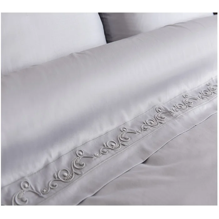 Wholesale Cheap Embroidery Duvet Bedding Set High Quality Grey Cotton Sateen Duvet Covers Pillowcases for Home Hotel Wedding