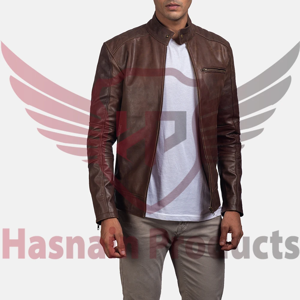 Hot Sale Hasnain Products Dean Brown Leather Biker Jacket Biker Real Sheep Leather Motorcycle Cropped Motorbike fashion Jacket
