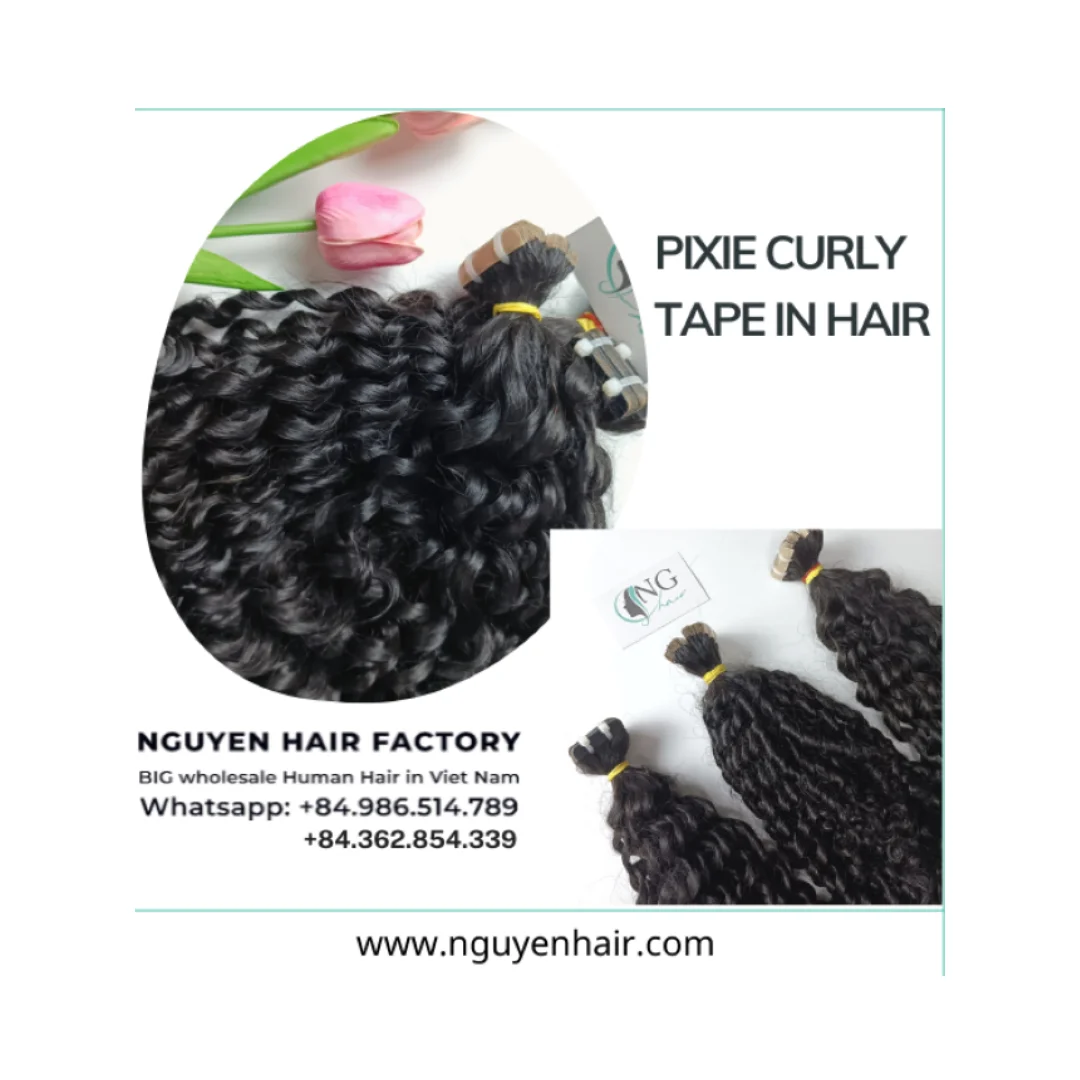 None Chemical Processing Pixie Curly Tape In Hair Extensions For Hair Christmas Decoration Vietnamese Human Hair With Top Seller