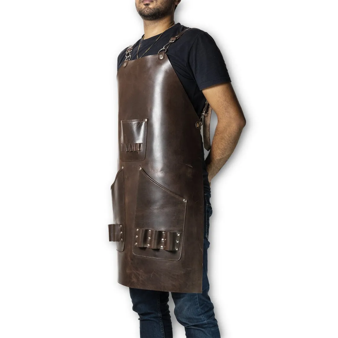 Factory-Direct Adjustable Custom Print Logo PU Leather Cooking Food Man Women Garden Bib Chef Kitchen Apron