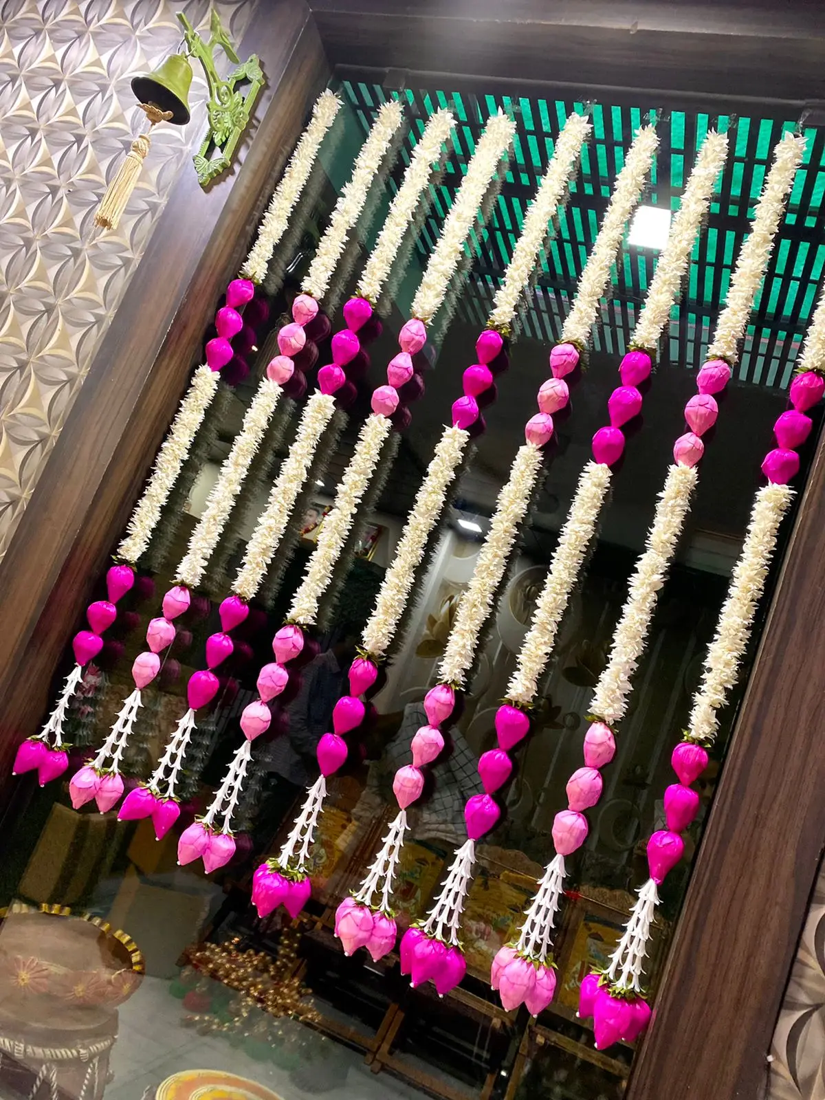 Jasmine  Artificial String With Lotus Flower Center Decor  Strings Handmade Toran Wall Hanging Door Hanging decor, Centerpiece