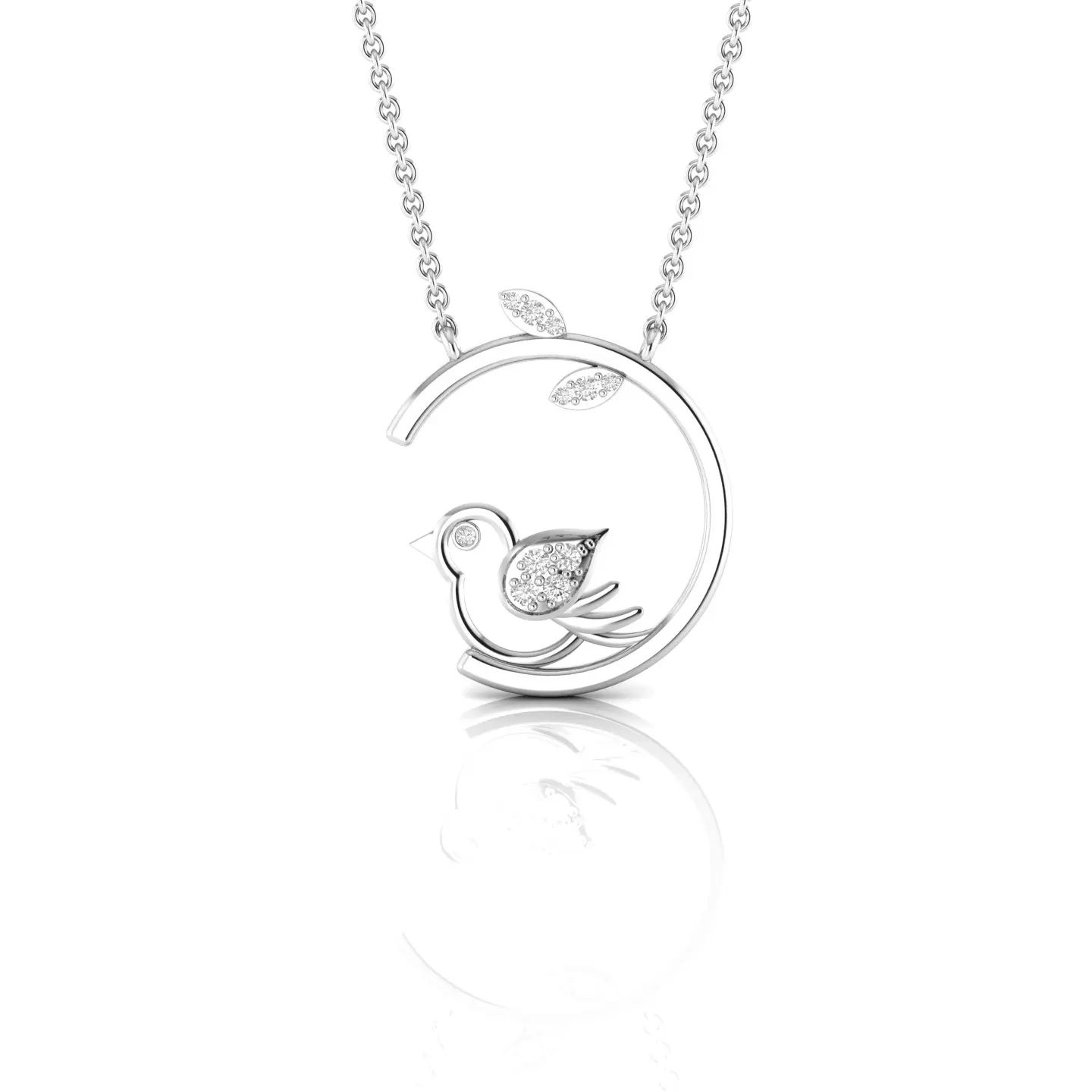 Little Fly Bird Charm Natural Diamond Half Circle Pendant Solid In 10kt Rose Gold 4.25 Gram Fine Jewelry For Women
