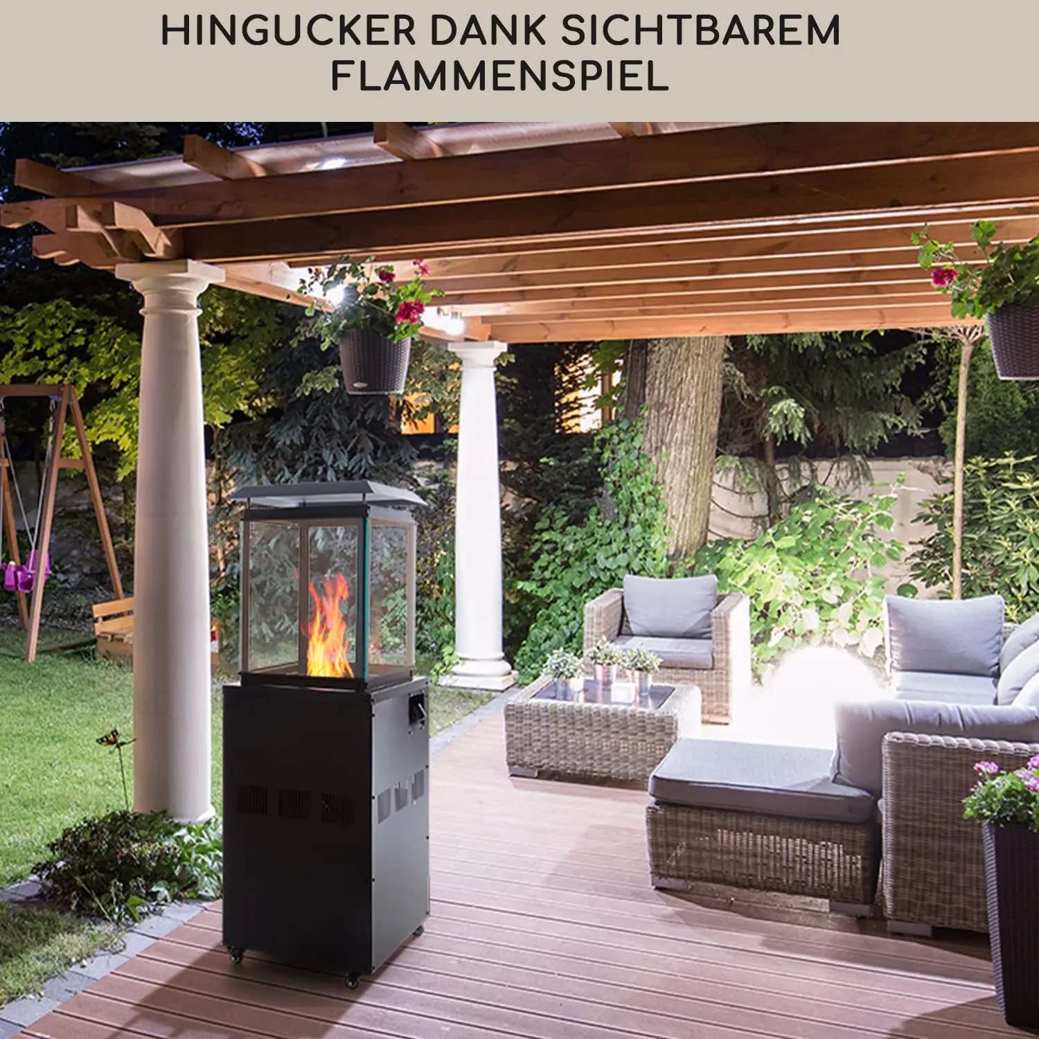 Outdoor heating gas heater black electric ignition system with floor rollers