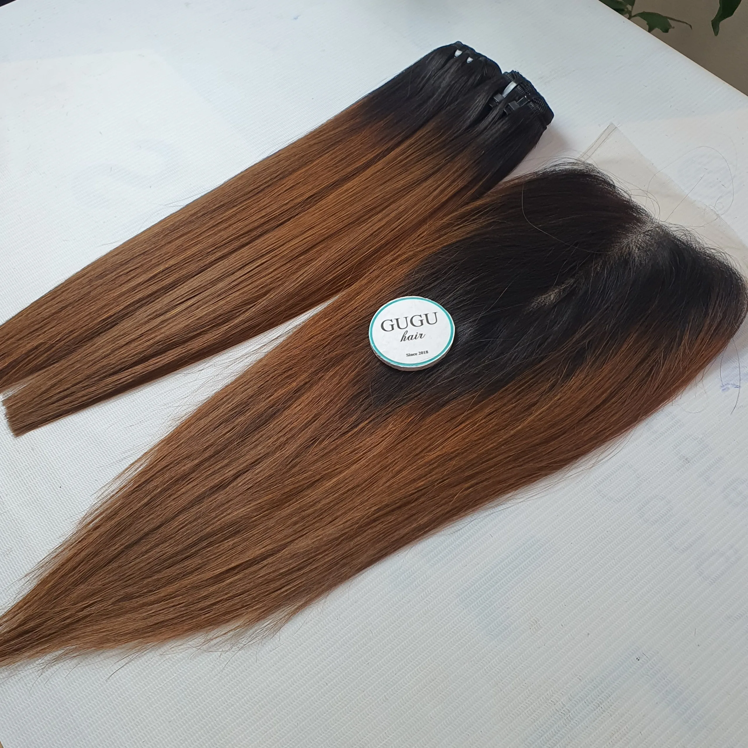 Cheap factory price ombre 1B and brown dark color bone straight weft hair price double drawn hair bundles human hair