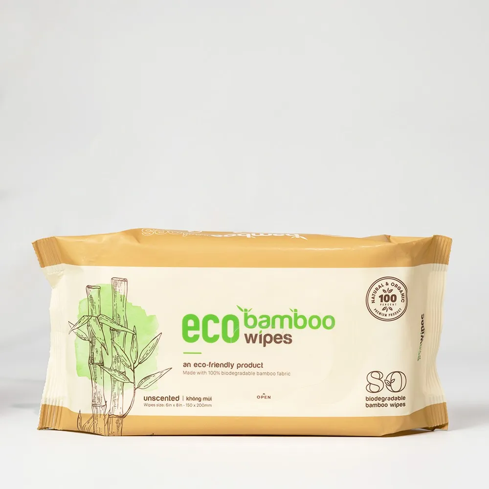 Organic Bamboo Wet Wipes Sales Vietnam Factory Biodegradable Bamboo 80 Sheets  No fragrance Safely For Sensetive Baby Wet Wipes