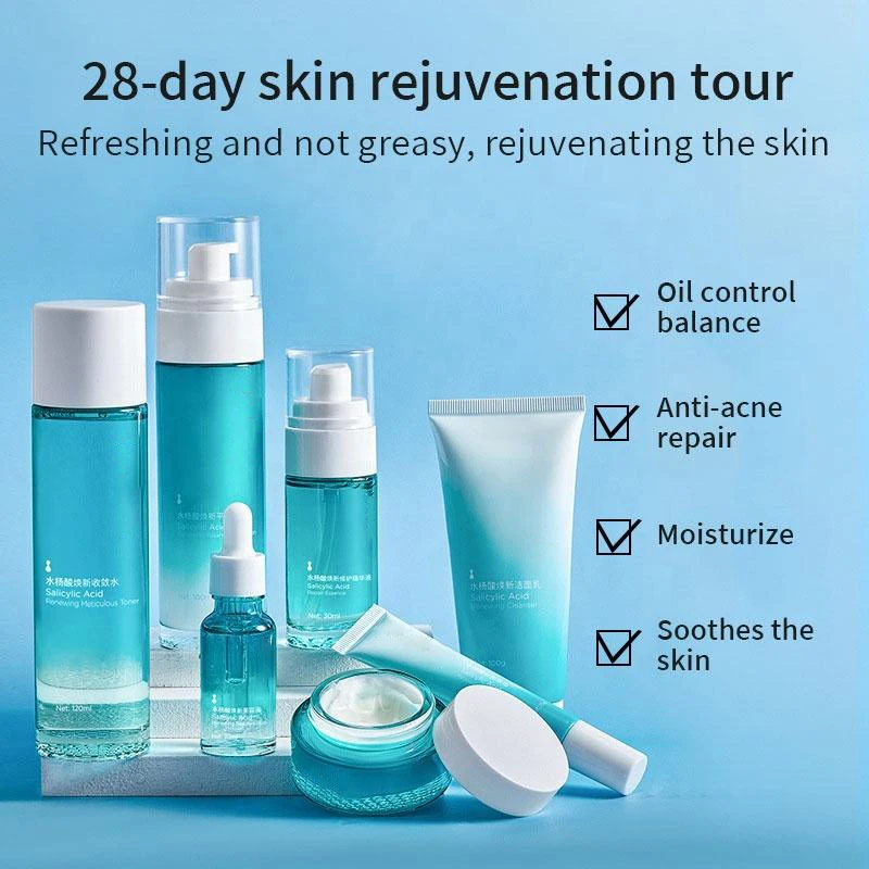 Facial Salicylic Acid Collagen Kit Oil Control Lightening Rejuvenating Remove Anti Acne Skin Care Set