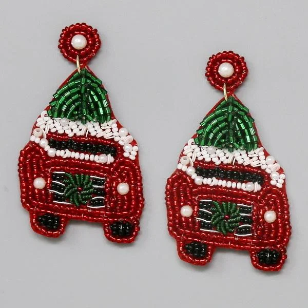 Red Pepper Seed Beads Christmas Stud Earrings Unique Design Drop Earrings for Holiday Beaded Earing Patterns Full Customized