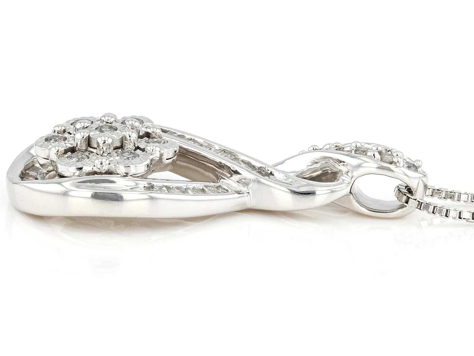 White Diamond Slide Pendant, Rhodium Over 925 Sterling Silver with Box Chain | A Lustrous Expression of Modern Sophistication