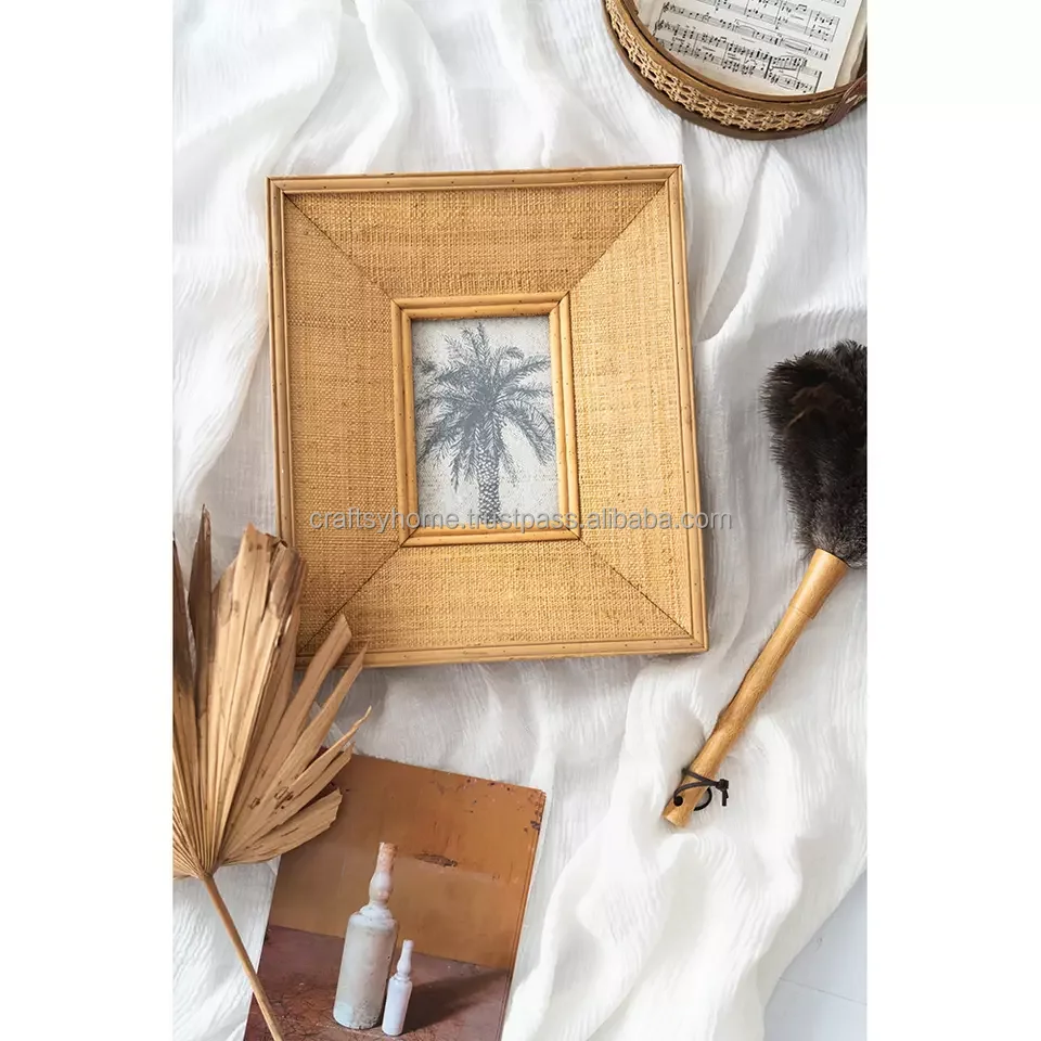 European style rattan wooden picture photo frame home decoration wood modern macrame picture frame