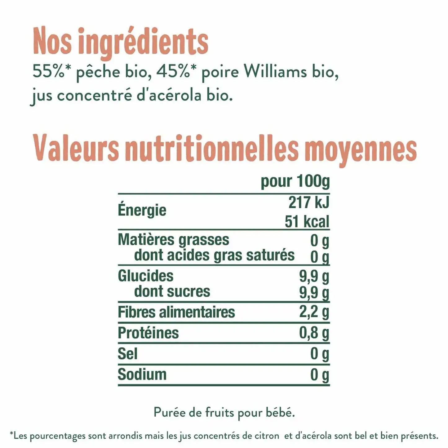 Organic French Baby Food Peach Pear Fruit Snack Puree Baby Feeding Product