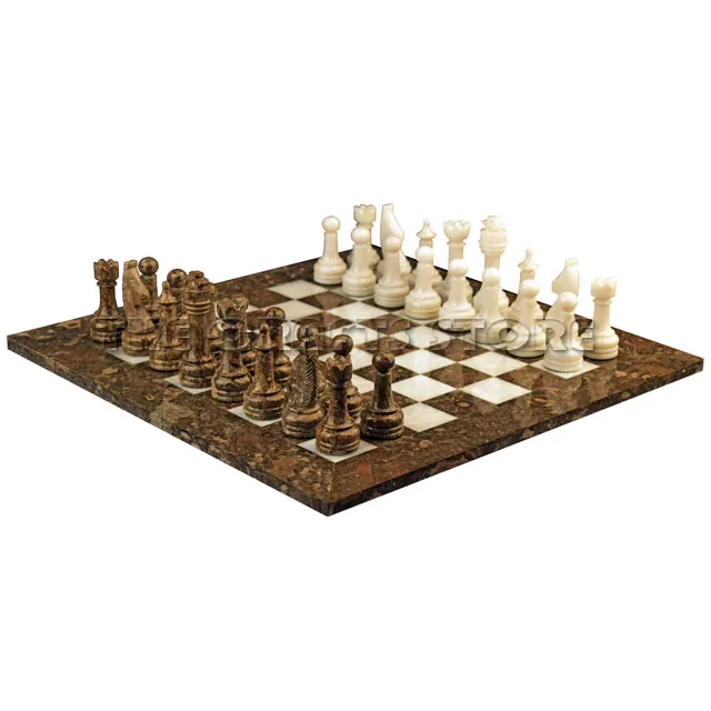 Marble & Onyx Natural Stone Hand Made Luxurious Oceanic & White Chess Set With Staunton Series  Chess Pieces