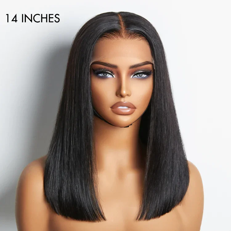 Wholesale Glueless Straight Blunt Cut 5x5 Transparent Lace Closure Wig Shoulder Length Human Hair Bob Wigs Vendor