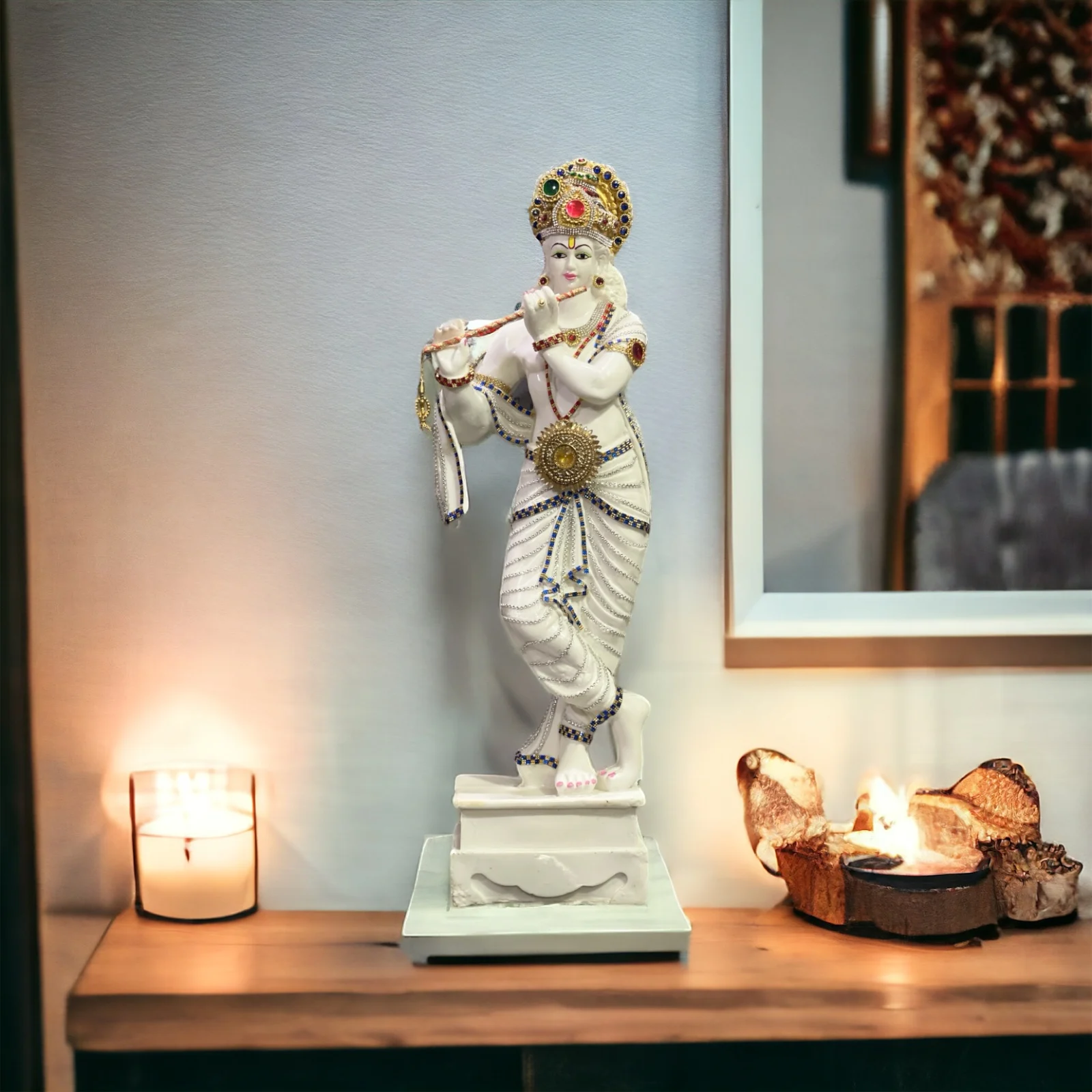 Композитный мрамор ручной работы Krishna Murti с безмятежной красотой для украшения дома в религиозном стиле священных пространств