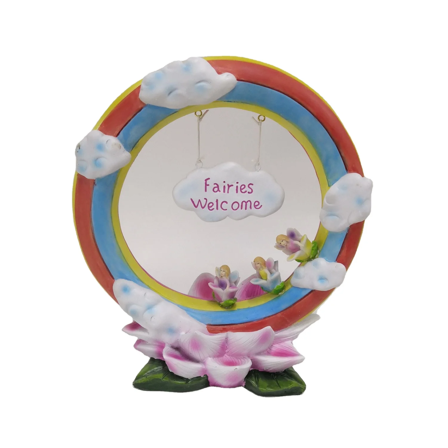 Customized rainbow Welcome fairy statue outdoor garden decoration solar resin crafts for child gift