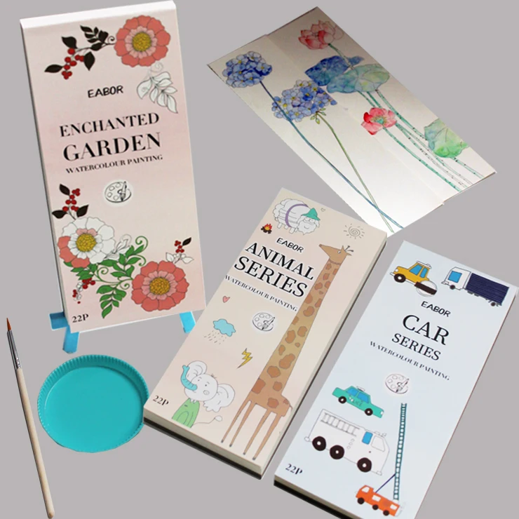 22 Pages Pocket Watercolor Painting Books Pigment Brush Kids Colouring Painting Bookmarks