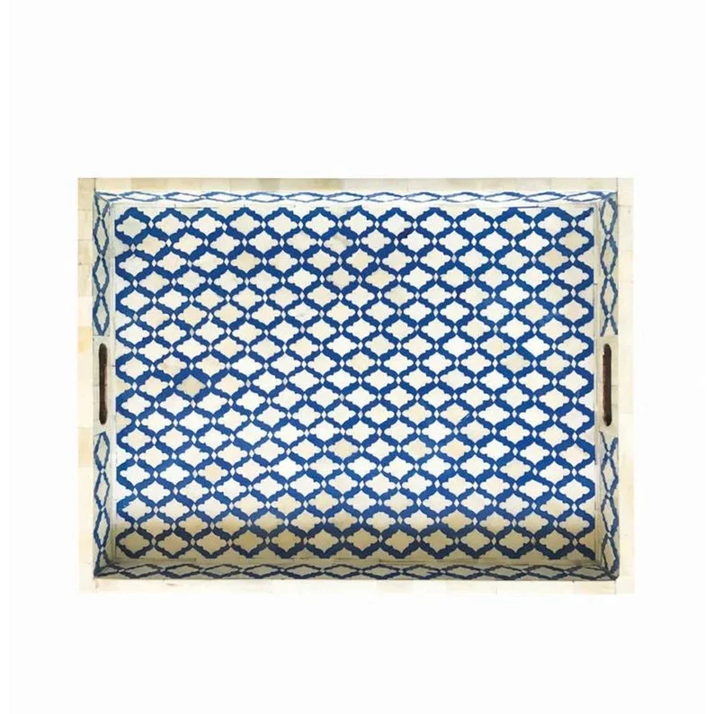 Wholesale Modern Unique Design Home Decor Wooden Bone Inlay Tray With Handles Indian Mother of Pearl Inlay Tray Manufacturer