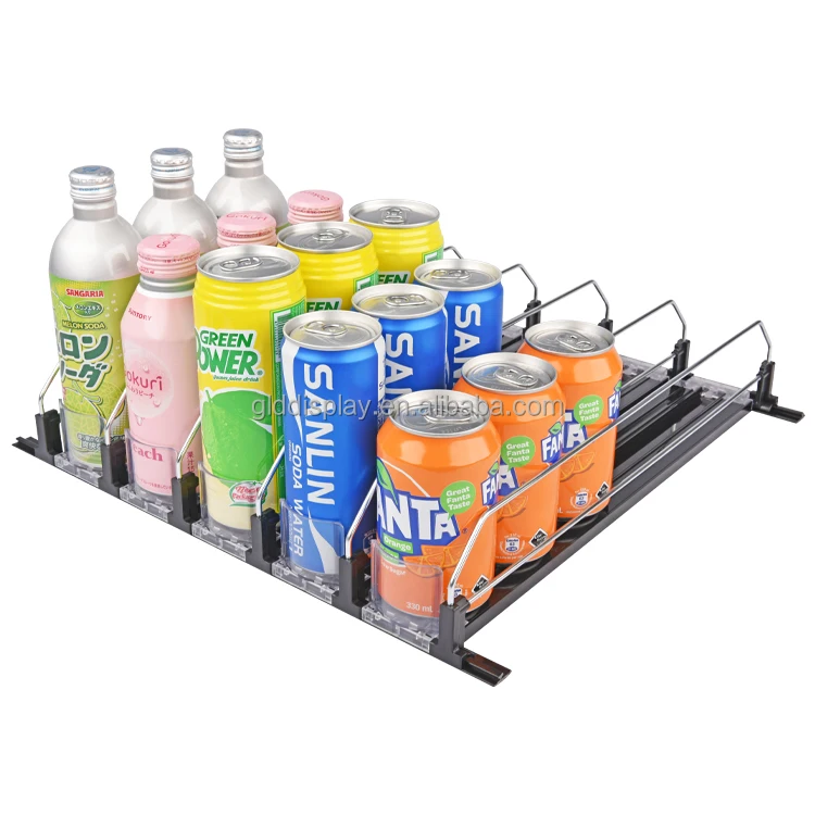 Retail Spring Loaded Fridge Bottle Can Beverage Drink Organizer Shelf Pusher Glide Tray