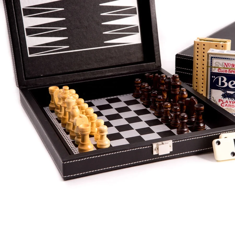 Premium Leather 2-in-1 Chess Checkers Backgammon and Chinese Checkers Board Game Combo Set Board Strategy Game for Kids