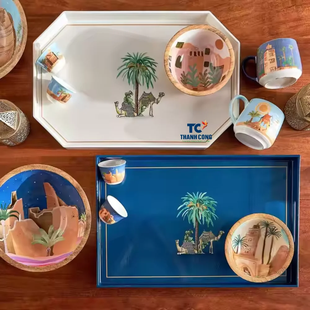 Camel Shaped MDF Lacquer Wood Food Tray Handmade Vietnamese Lacquer Food Tray for Dining Table or Coffee Table