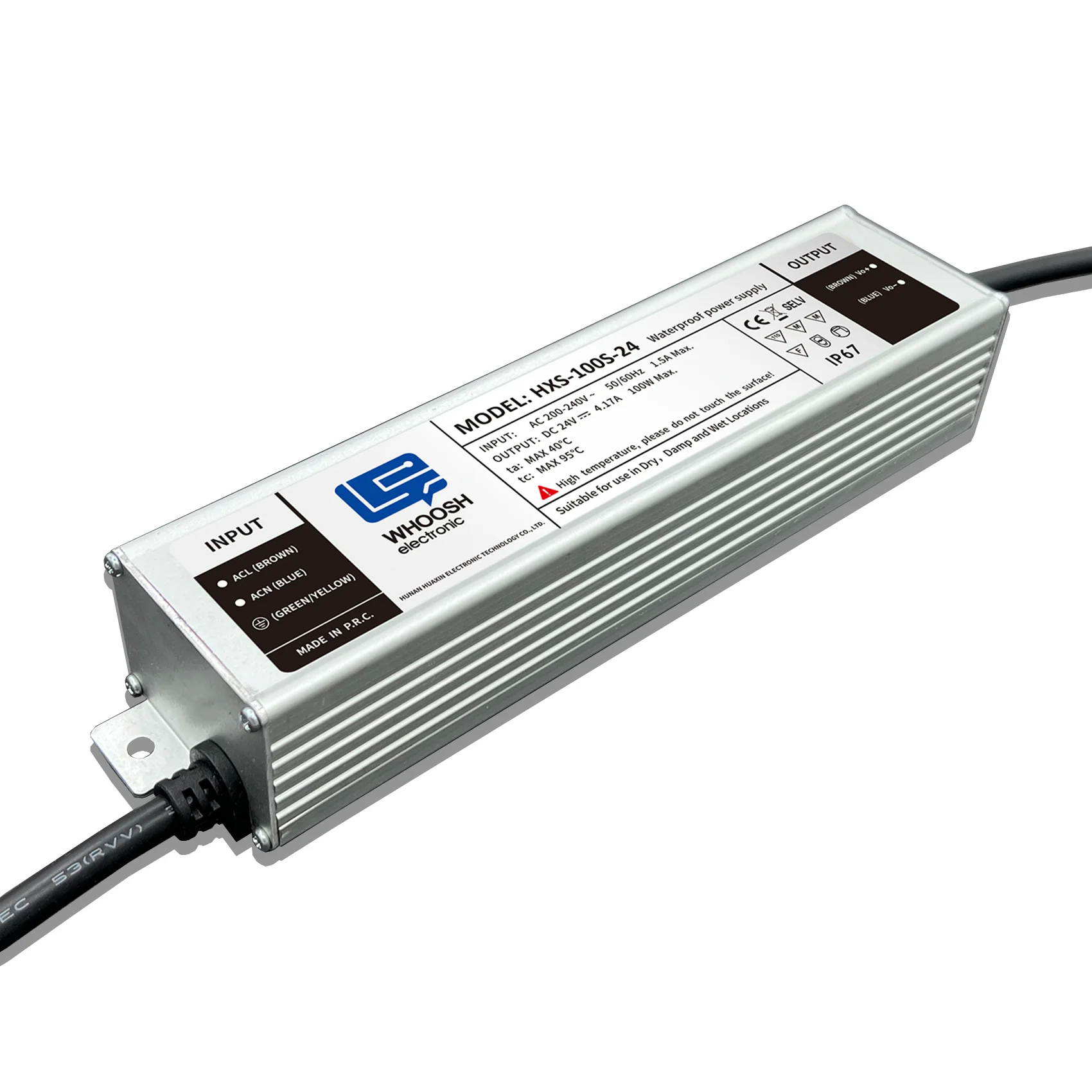 HXS-100S-12 IP67 Waterproof slim outdoor 100W 8.3A 12V ac to dc LED driver transformer for lighting power supply waterproof