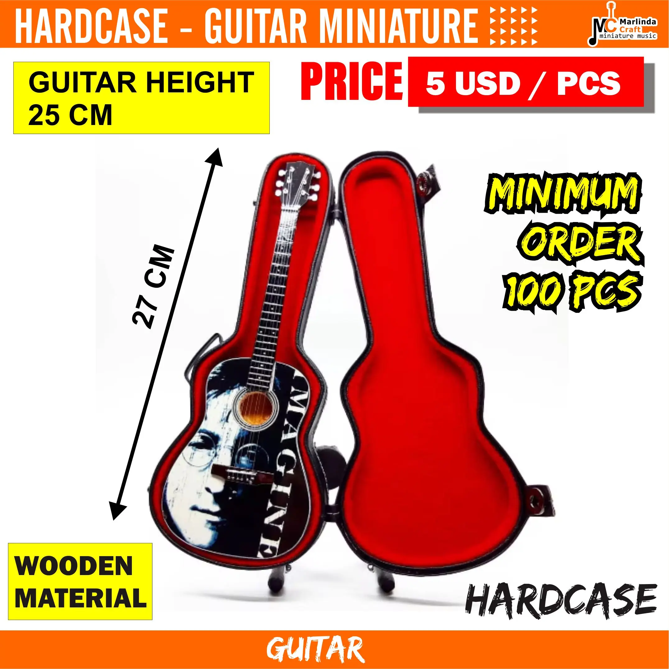 MINIATURE GUITAR 10 INCH PLUS MINIATURE HARDCASE FOR COLLECTIABLE HOME DECORATIONS