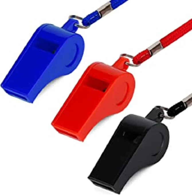 Premium Quality Portable and Durable Plastic Whistle with Cord String in Different Colors for Sports Activities and Training