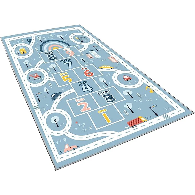 Non-Slip Educational Fun Area Rug Kids Hopscotch Floor Rug Mat for Boy and Girl Bedroom