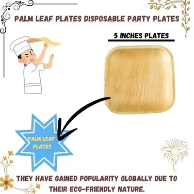 New Areca Fast Food Dessert Plates Small Square Bamboo Wood Paper 5 Inches Snacks Dishes for Party Dinner Pack of 50 Pcs