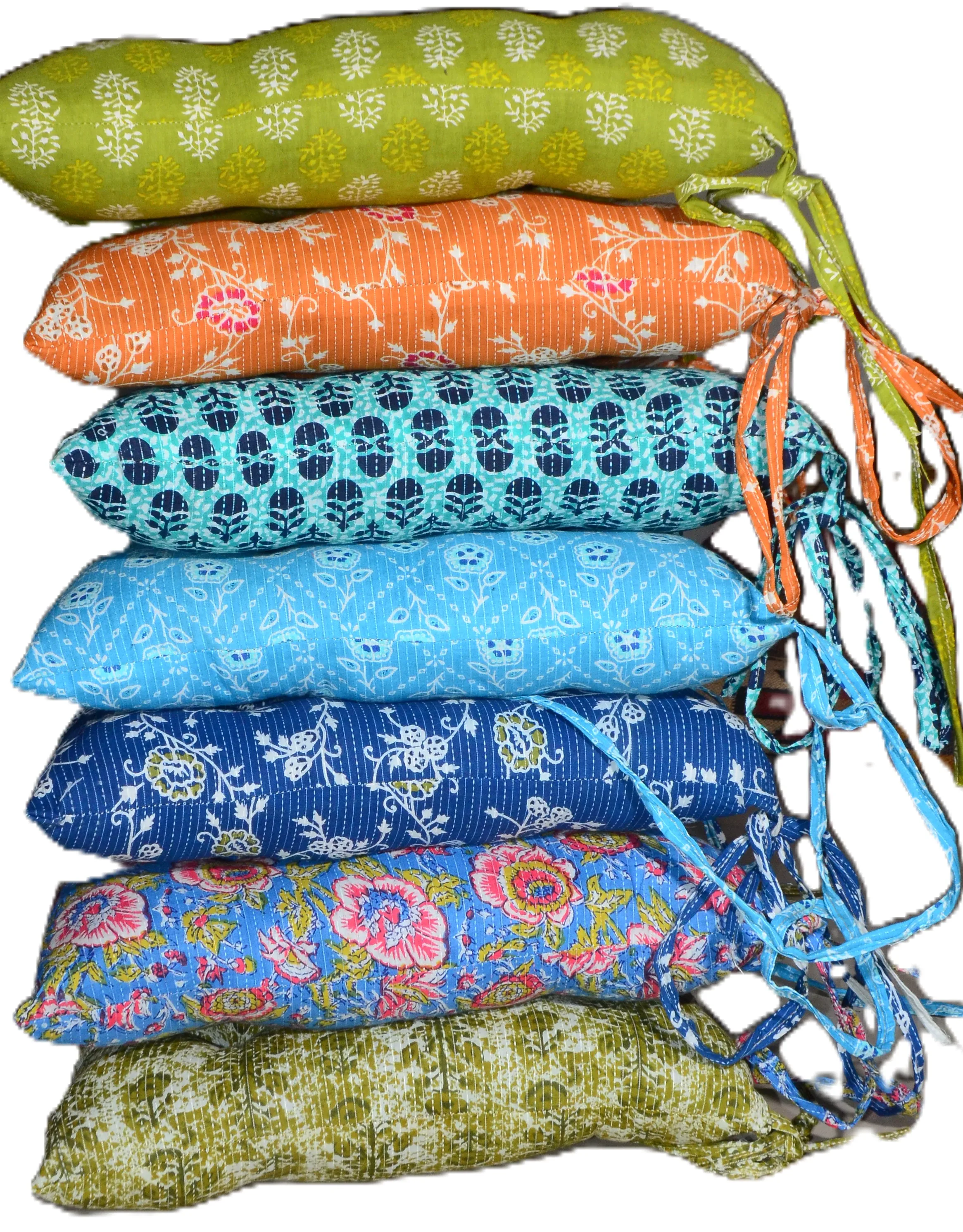 Kantha Mix Assorted Multi-Color Linen Pillow Custom Size Soft Chair Pad Cushion Seat Woven and Quilted for Home Decor