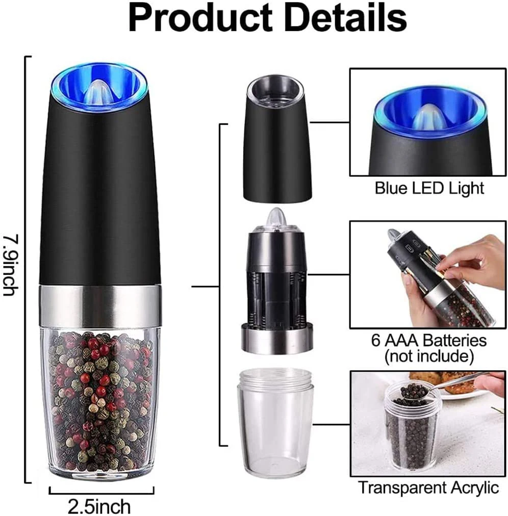 Top Selling Adjustable Coarseness Automatic Salt and Pepper Grinder Set