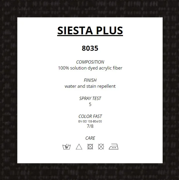 Siesta plus carbon - 100% high quality solution dyed acrylic fabric for outdoor furnishing, garden and marine decorations