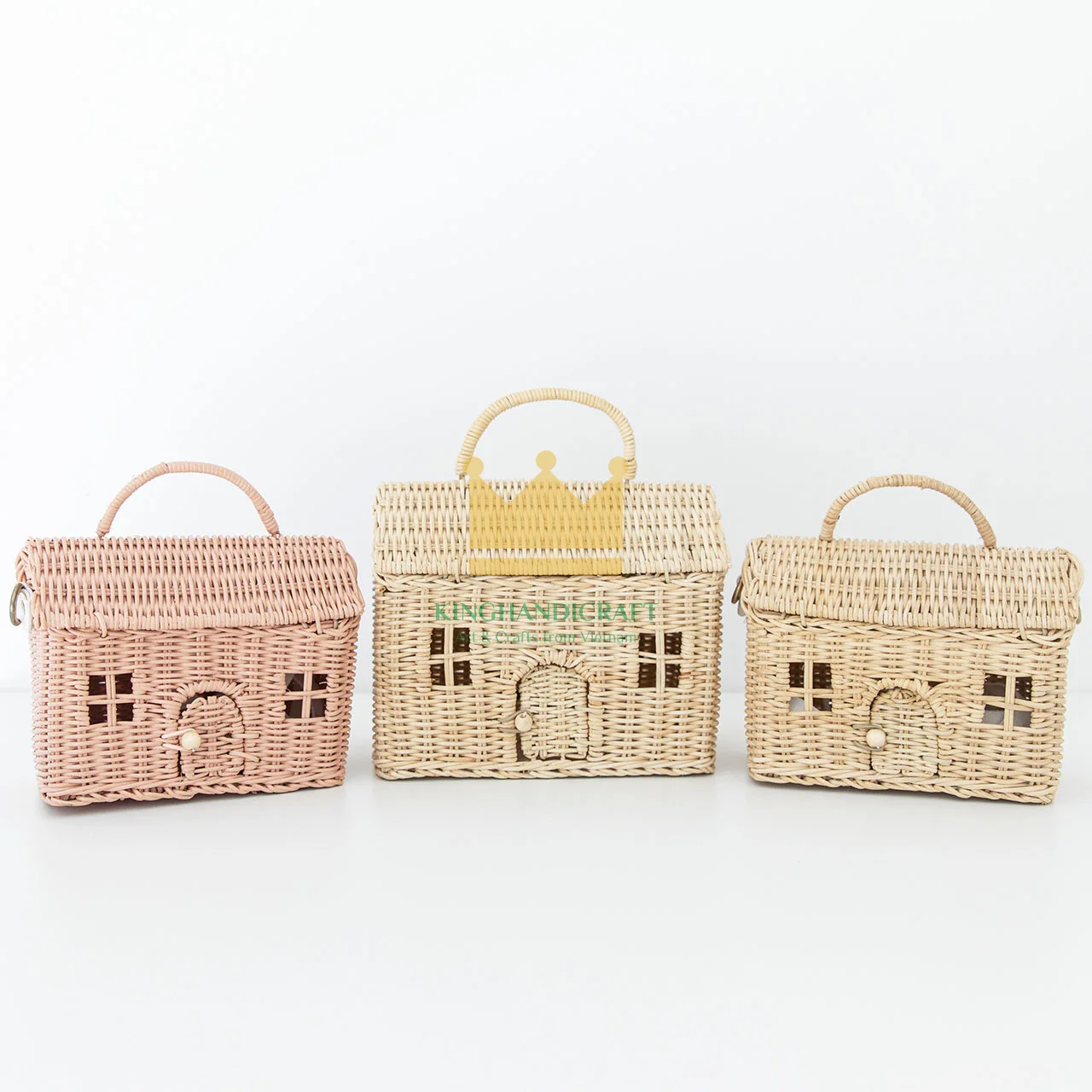 Pink Color House Shape Basket 100% Rattan Material For Kid 36 months Plus Decor Living Room Made In Vietnam