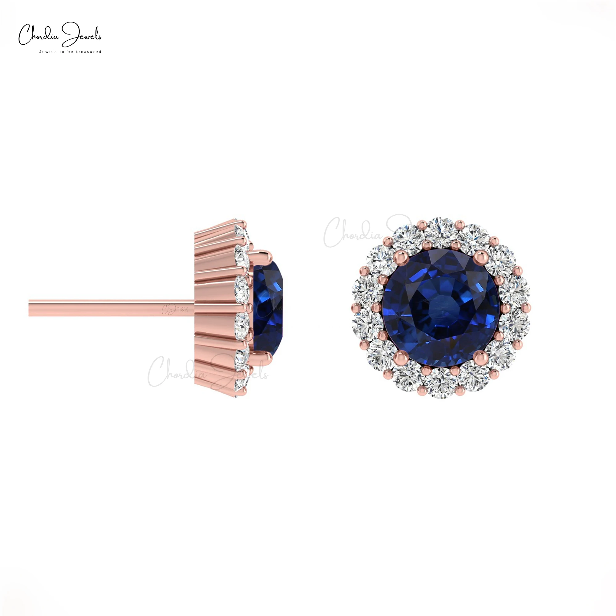 Bulk Buying Natural 0.46 TCW  Blue Sapphire Halo Studs 14k Solid Gold Diamond Minimalist Dainty Studs Top Wholesale Suppliers