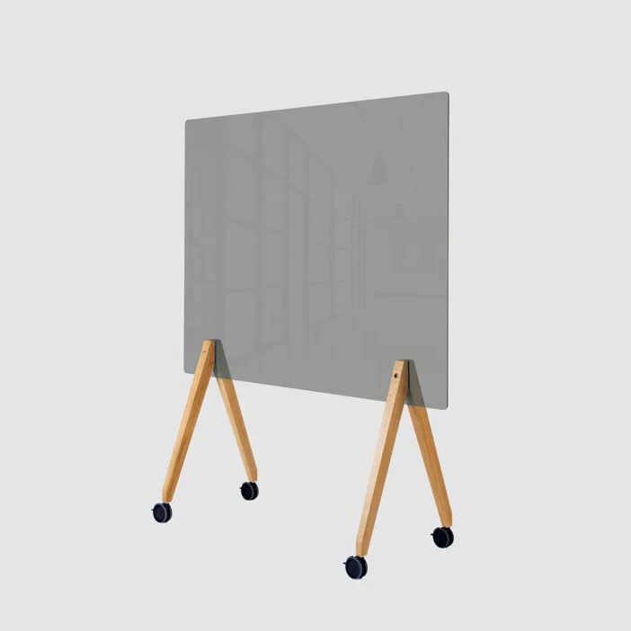 Mobile glass marker board Scandi 120x120 cm Transparent whiteboard with transparent tinted glass and wooden base