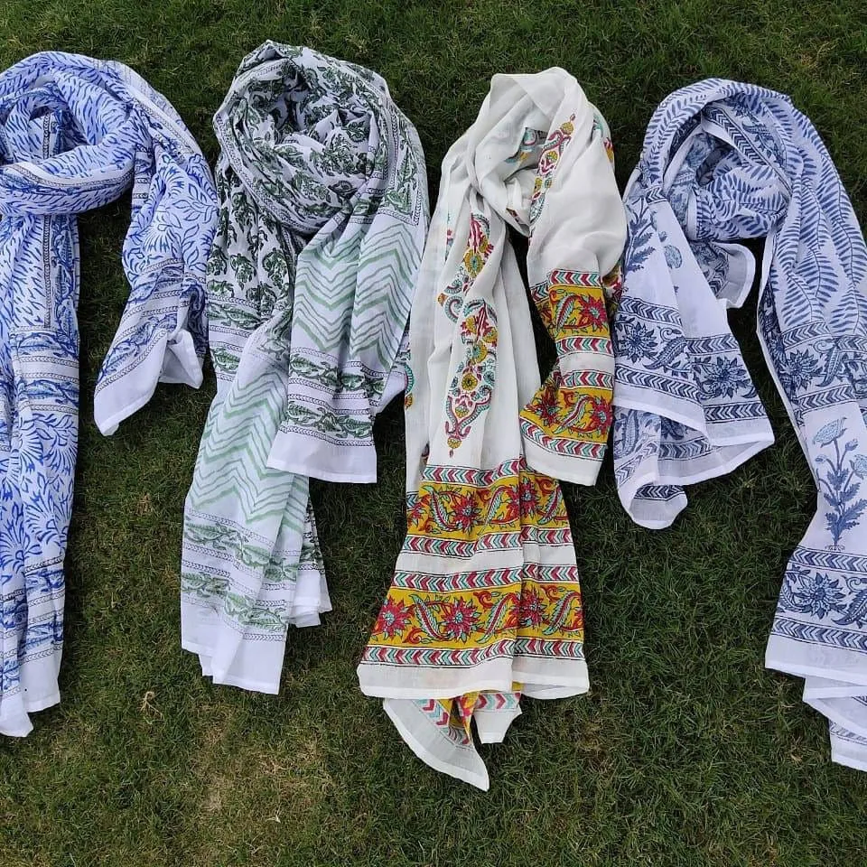 Pure Cotton Fabric Scarf Hand Block Print Neck Women Stole Beautiful Indian Handmade Sarong Cotton Scarf