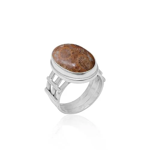 Best Classic Handmade Coral Jasper Gemstone Cabochon Ring 925 Solid Sterling Silver 925 Silver Stamped Fashion Silver Jewelry