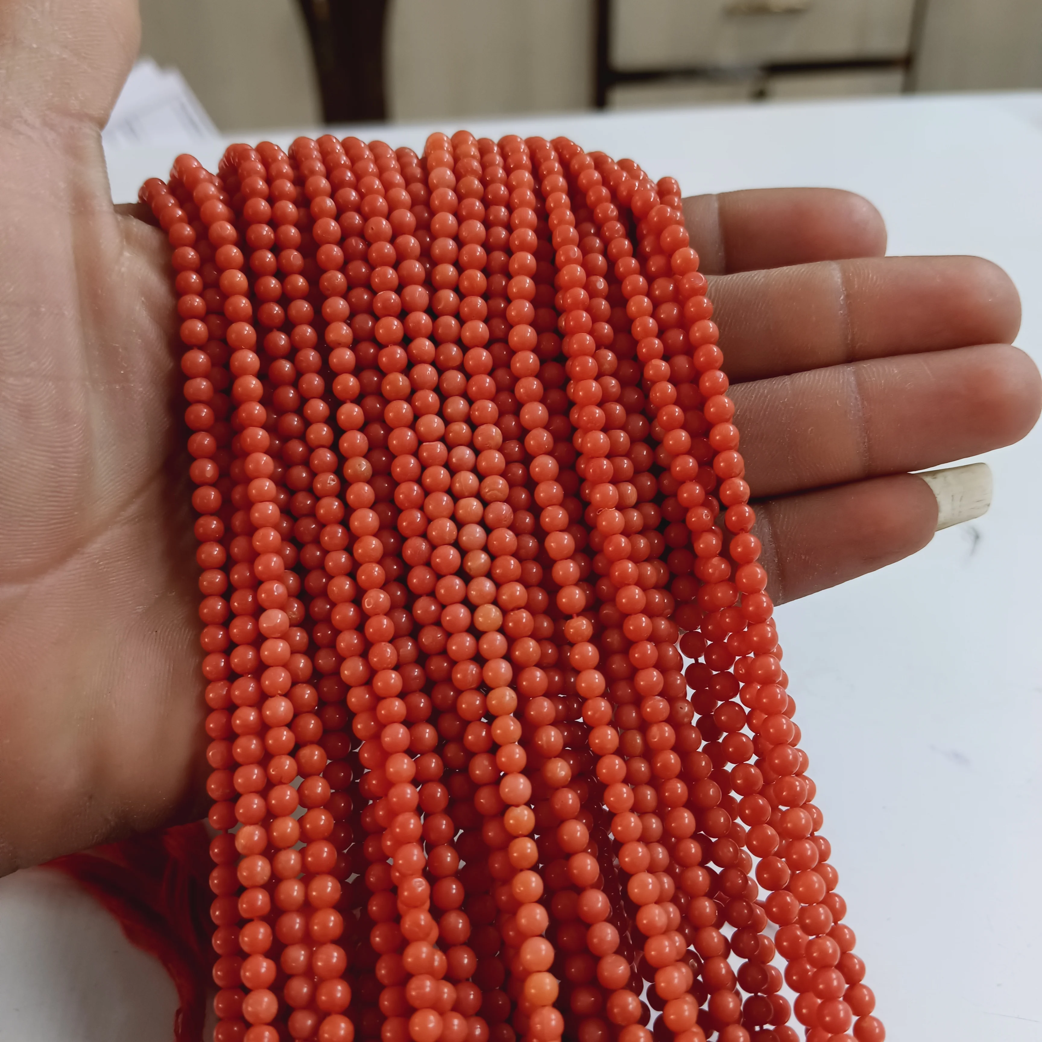 Hot Selling Natural Italian Coral Smooth Round Beads Strand 3.5 mm - 4 mm Loose Round Coral Gemstone Original Coral Wholesale