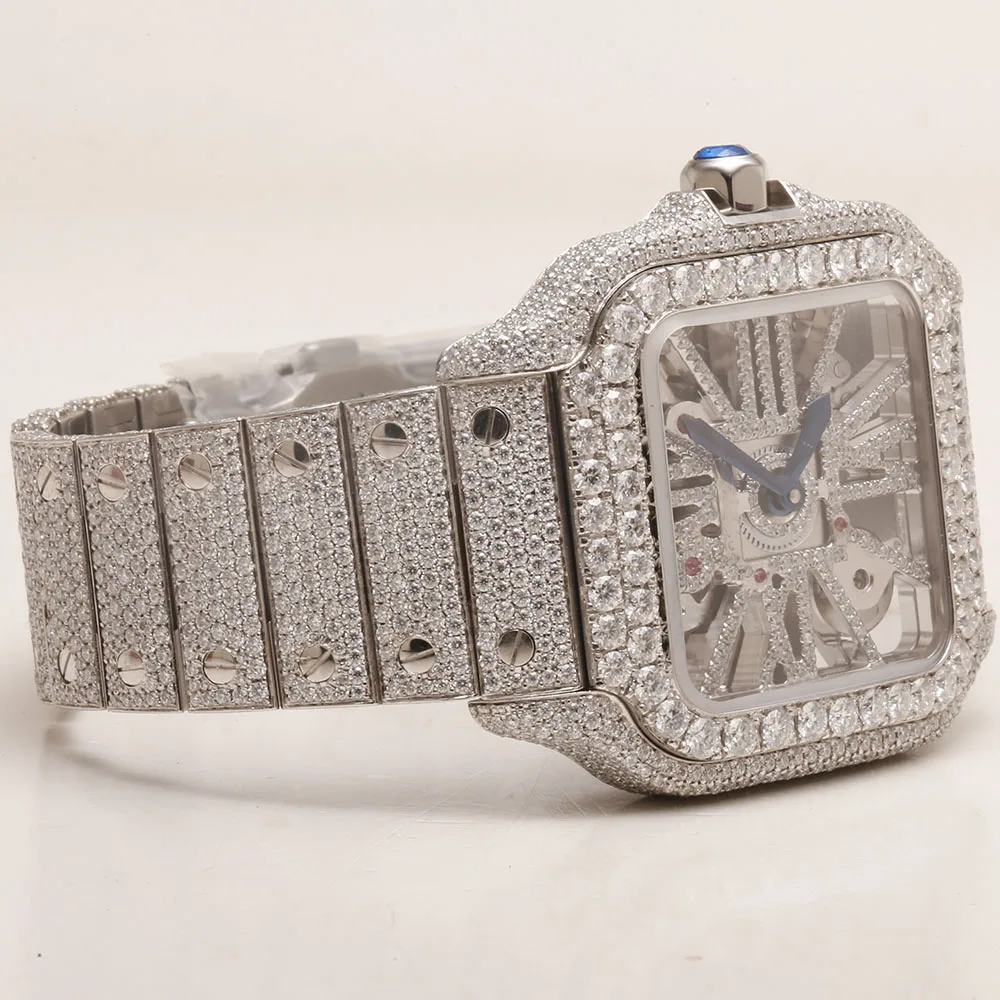 certified vvs gra hip hop gold full diamond customize case skeleton with couple stainless steel ladies s925 moissanite watch