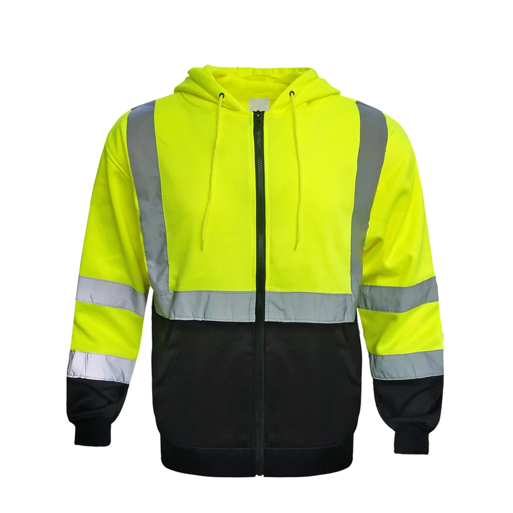 High Visibility Reflective Safety Softshell Hoodie Sweatshirt for Men Traffic Warmer Security Workwear Uniform breathable