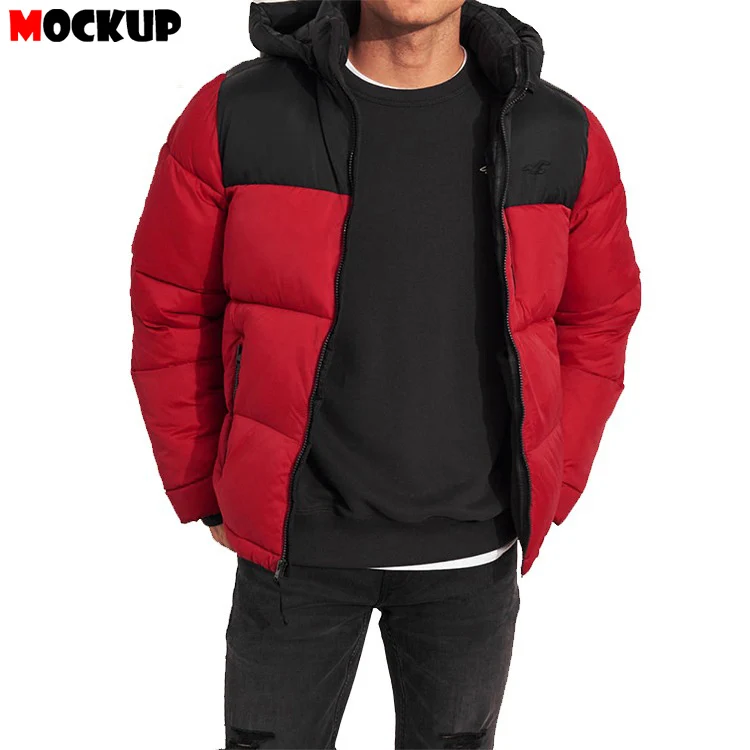 OEM custom high quality winter jacket color block zip fastening thick men bubble puffer jacket