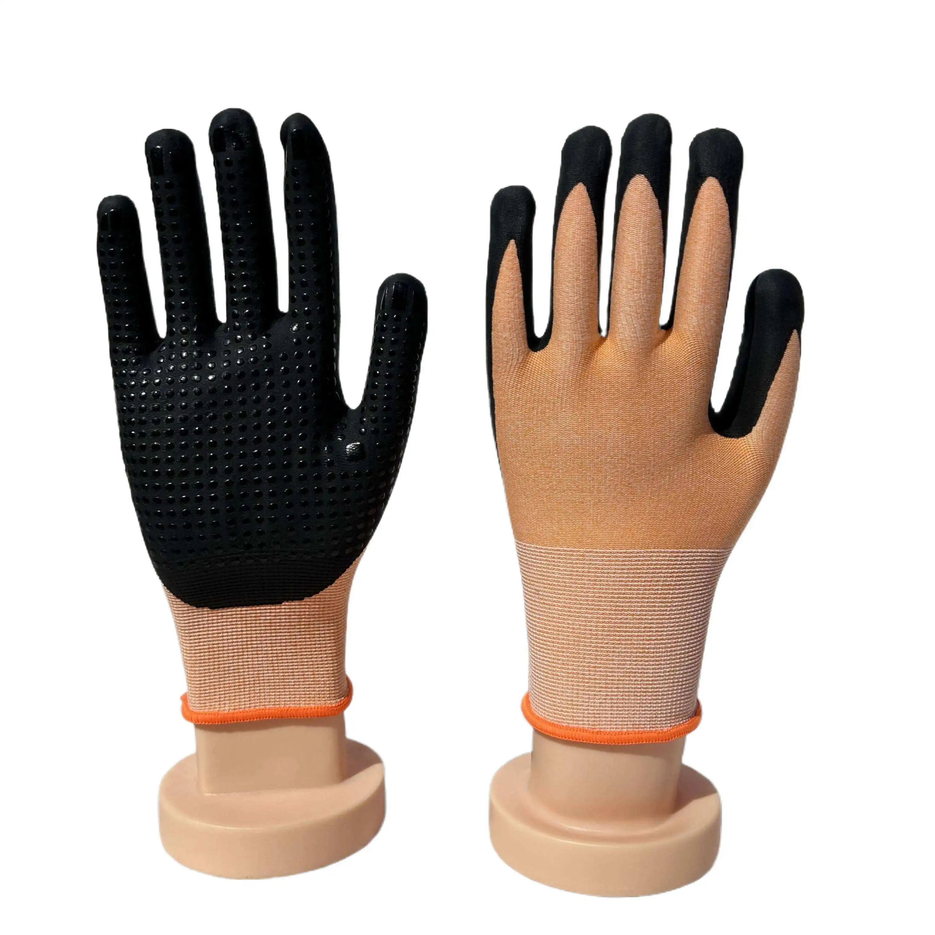Protection Anti Slip Orange 15 Needles Nylon Spandex Nitrile Foam Point Beads Mechanical Gloves
