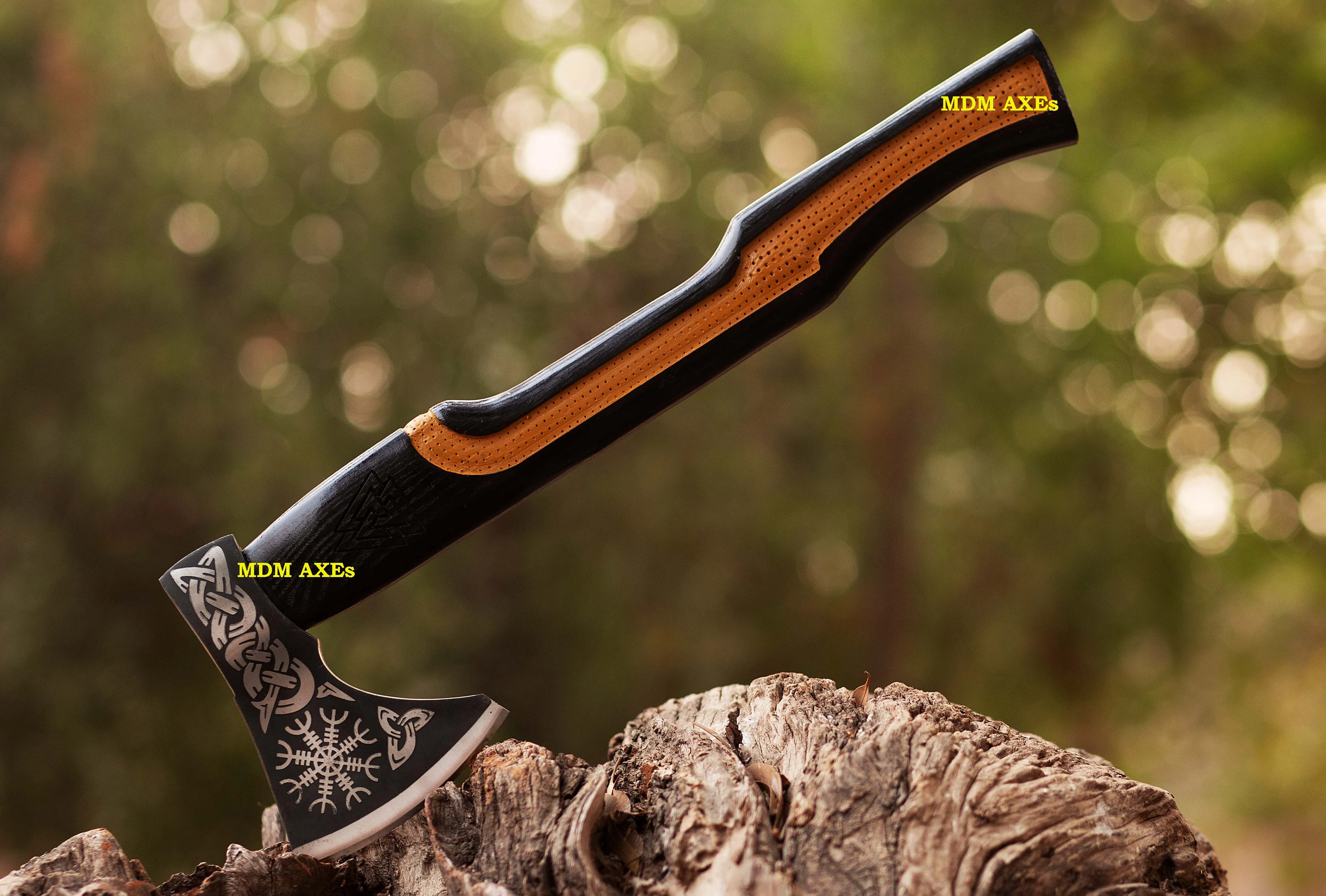 New Custom Carbon Steel Bearded Viking Bushcraft Outdoor Tool Survival Wood Working Axe, Ash Wood Handle With Leather Case